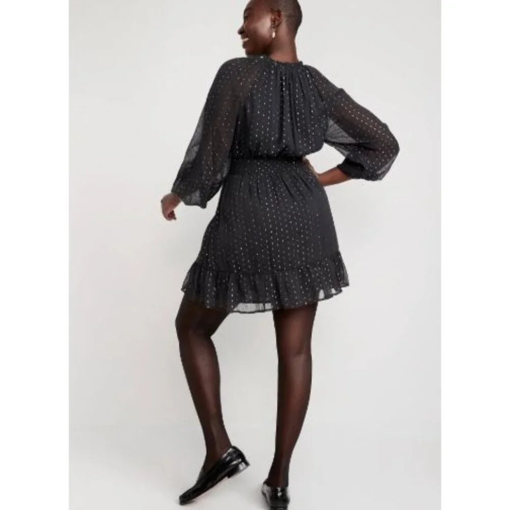 OLD NAVY waist defined metallic swiss dot smocked mini dress size XS - Picture 2 of 8